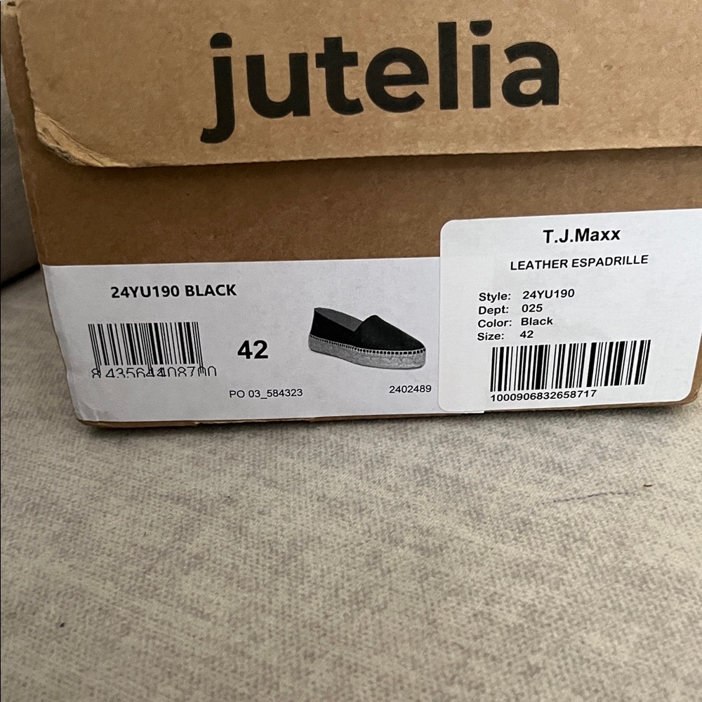 Jutelia Black Leather Espadrilles for Women